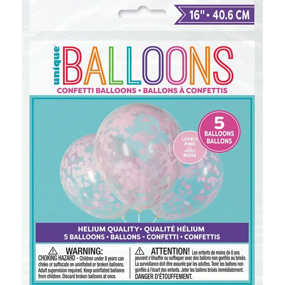 Ballonger med rosa hjärtformad konfetti, 5-pack