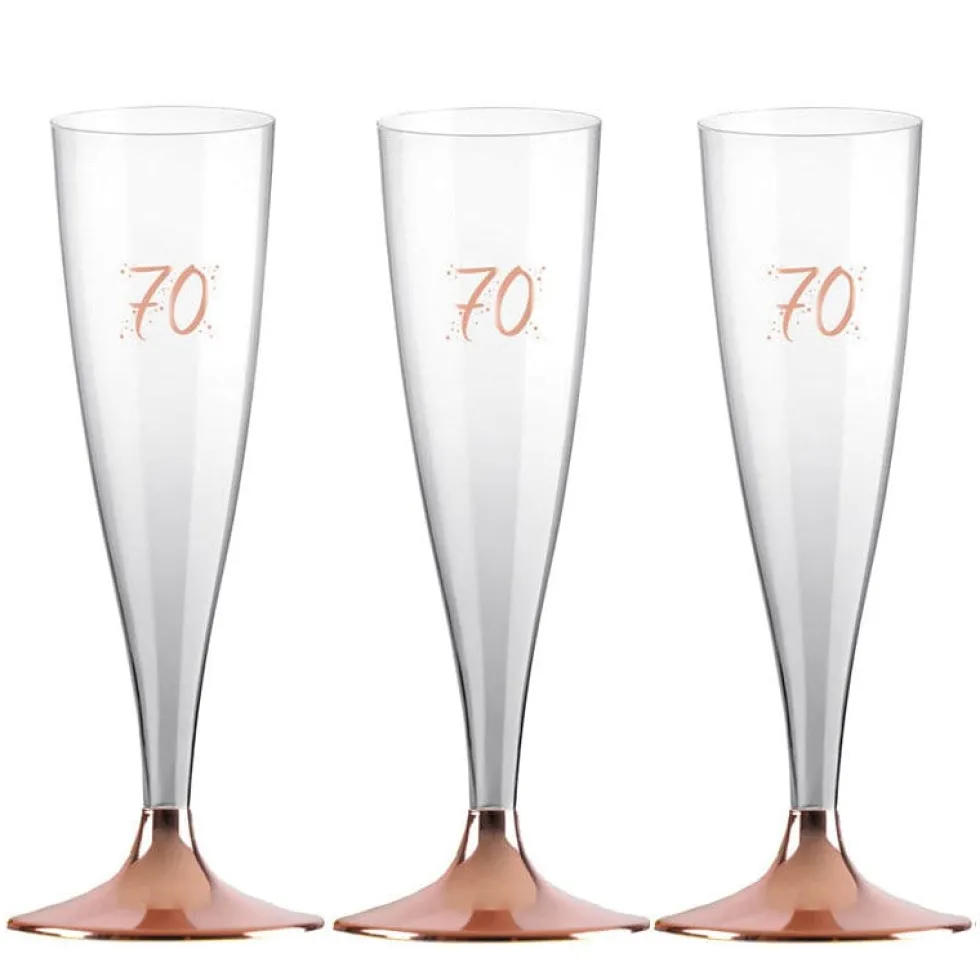 Champagneglas med roseguldfot 70 år 6-pack