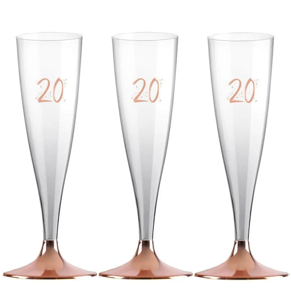 Champagneglas med roseguldfot 20 år 6-pack