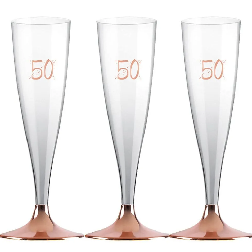 Champagneglas med roseguldfot 50 år 6-pack