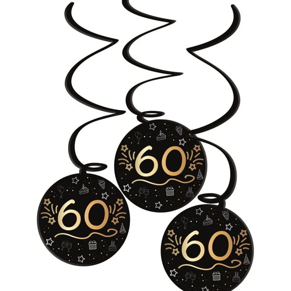 Hängande Swirl Dekorationer Svart & Guld 60 år