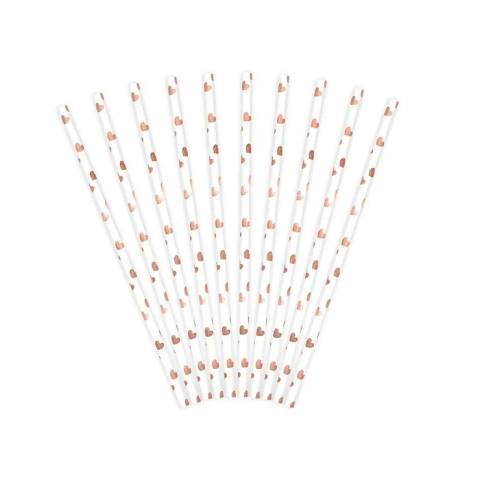 Pappsugrör - Roséguldhjärtan 10-pack