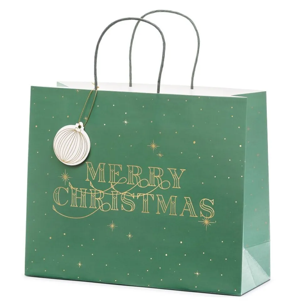 Presentpåse Merry Christmas Grön