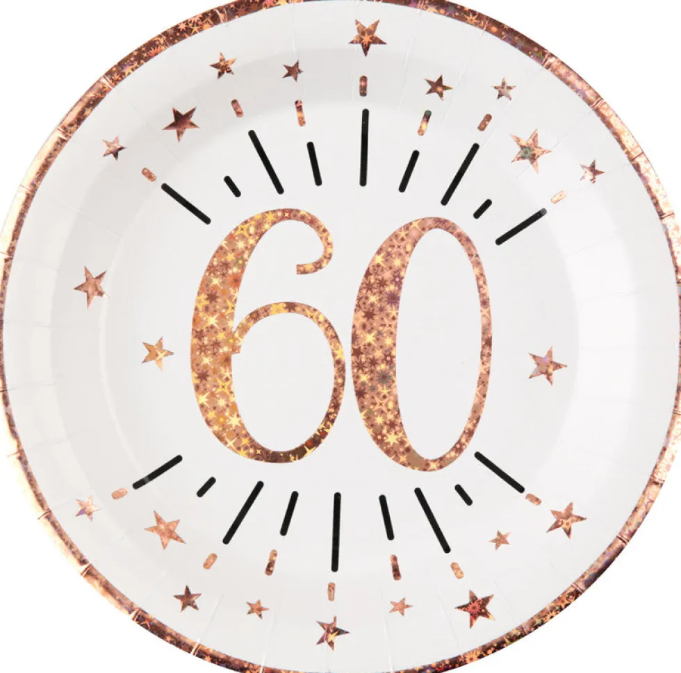 Roseguldglittriga tallrikar 60 år 10-pack