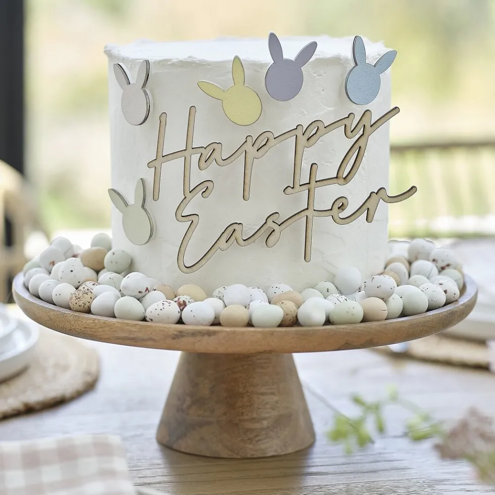 Tårtdekoration i trä - Happy Easter